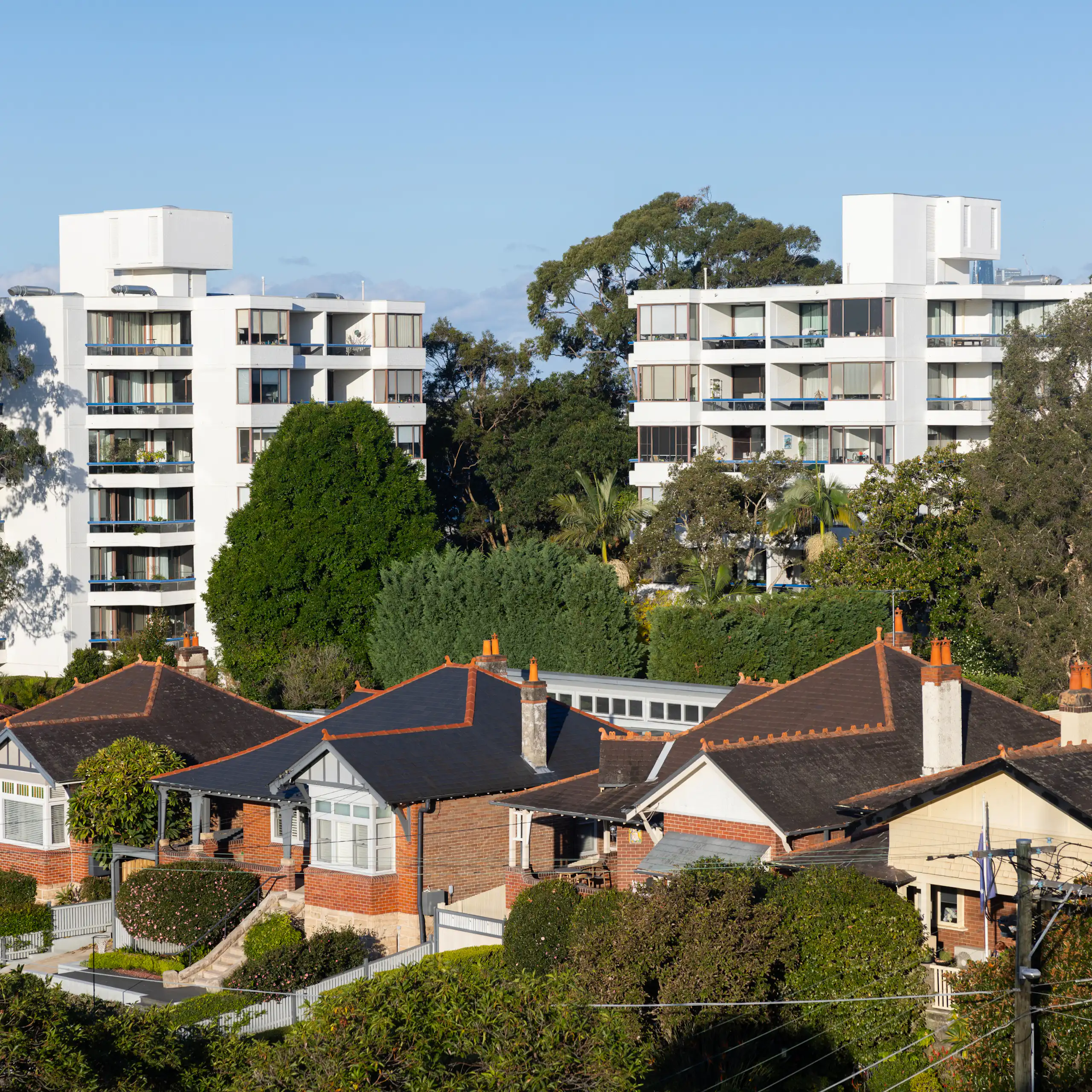 A view of units and houses at Drummoyne in Sydney