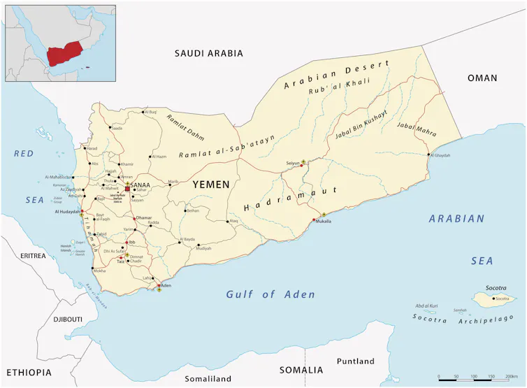 A map of Yemen.