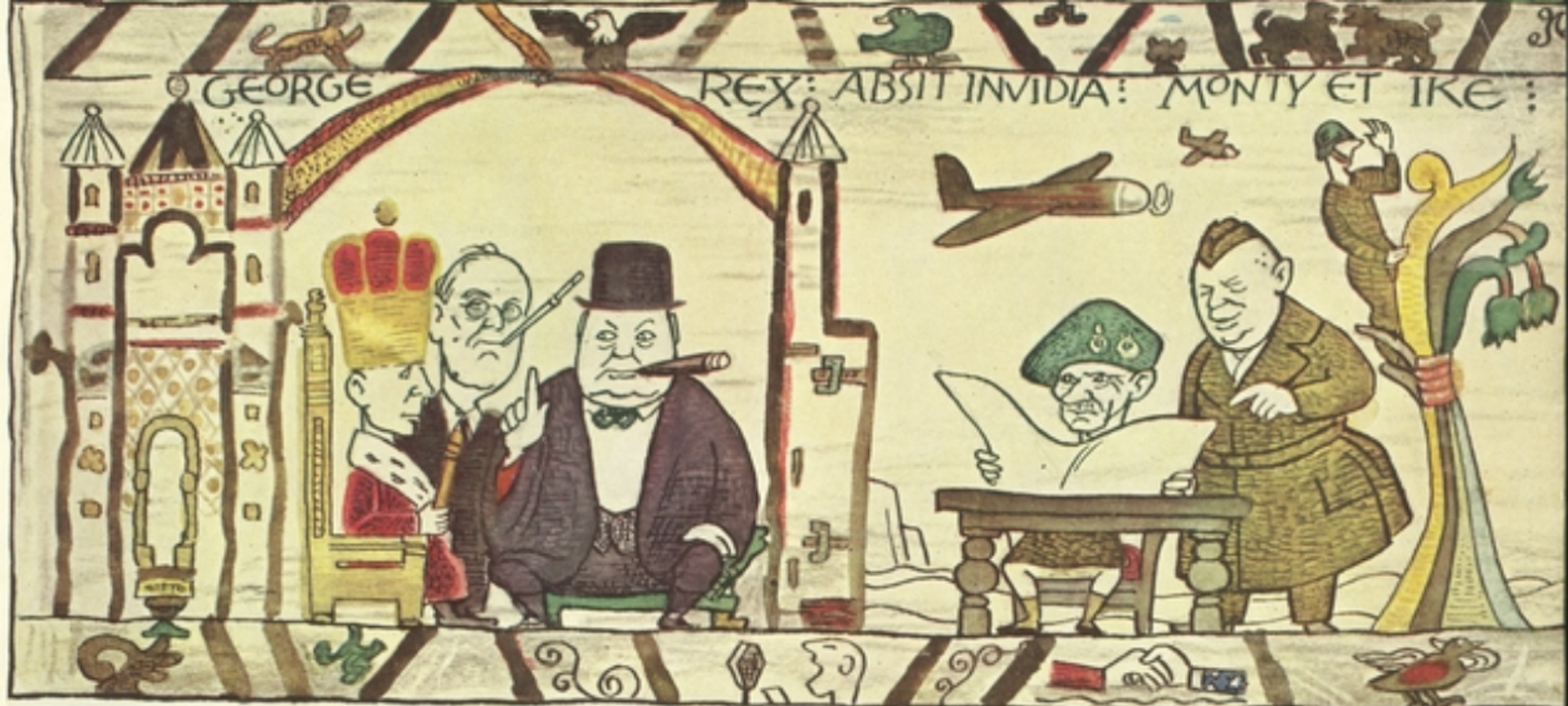 A detail from an image of the D-Day landings in the style of the Bayeux tapestry.