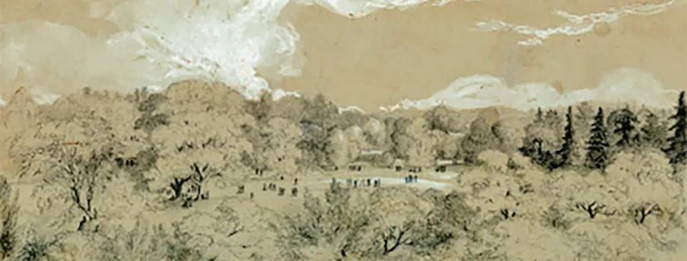 Ilustração mostra um parque cheio de árvores