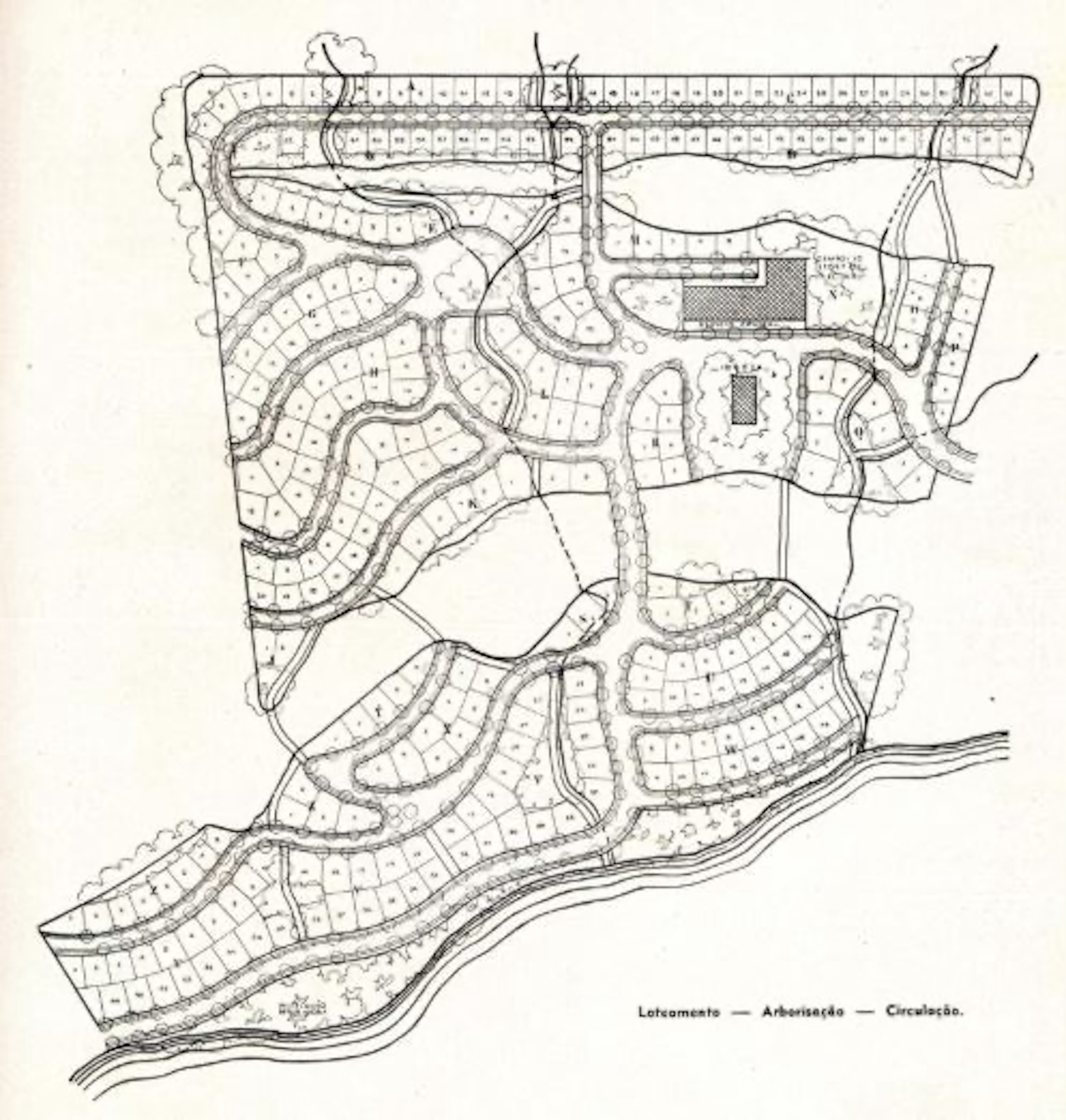 Mapa mostra planta de cidade com curvas sinuosas