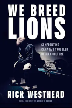 A book cover showing a hockey player sitting on a bench in a change room