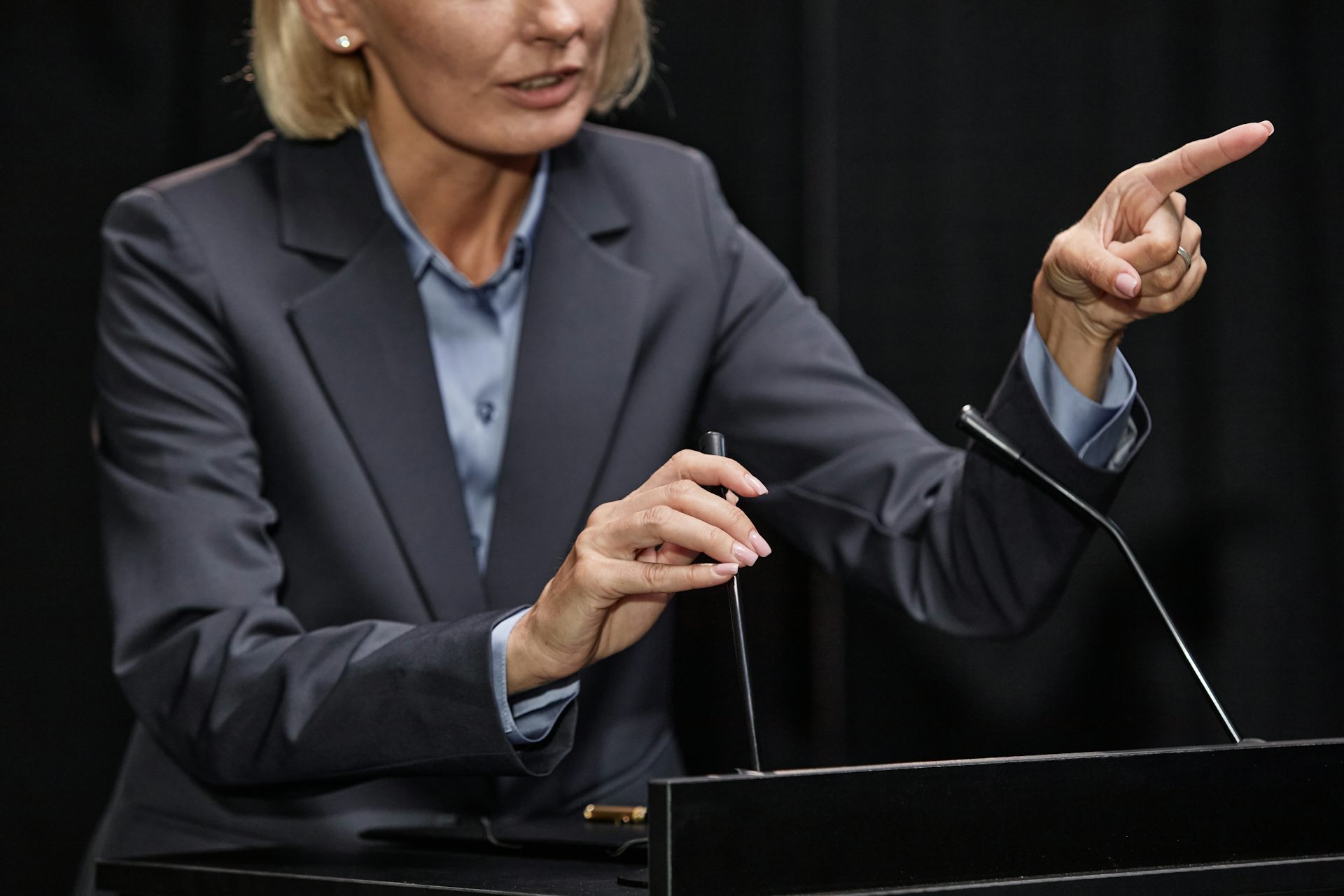 Cropped shot of female politician giving a speech.