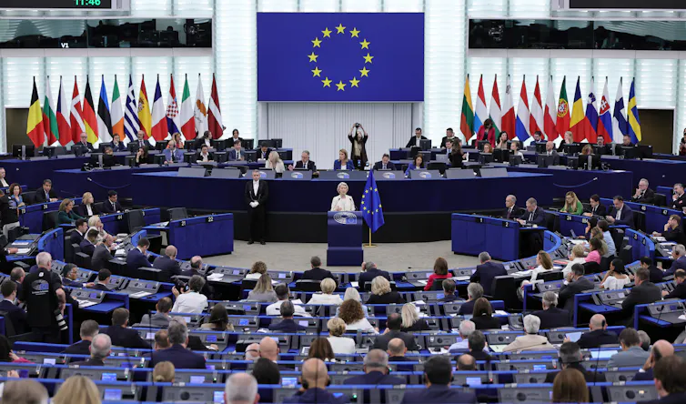 Ursula von der Leyen speaks during a debate at the European Parliament in Strasbourg.