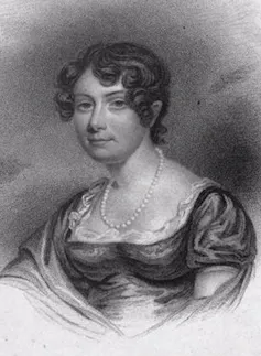 A sketching of a Georgian woman with a pearl necklace.