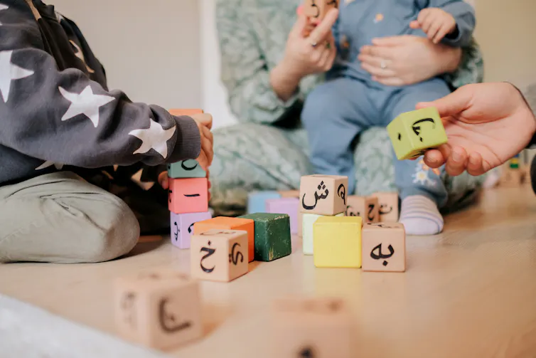 A stack of children's blocks.