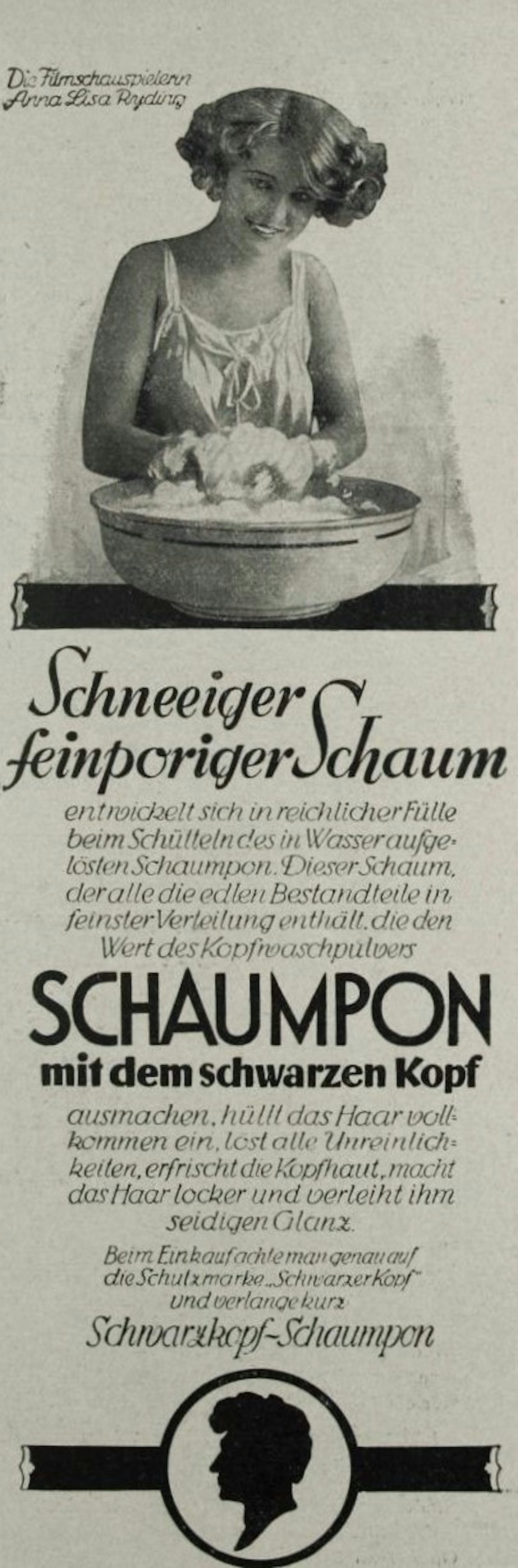 Publicité pour l’un des premiers shampoings liquides commercialisé en Europe, au début des années 1930, en Allemagne