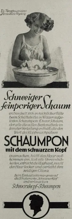 Publicité pour l’un des premiers shampoings liquides commercialisé en Europe, au début des années 1930, en Allemagne