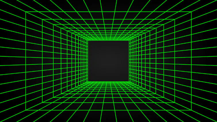 Green lines creating a 3D perspective.