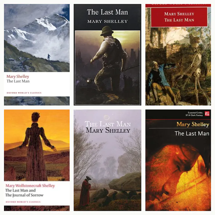 A grid of six different book covers of versions of 'The Last Man.'