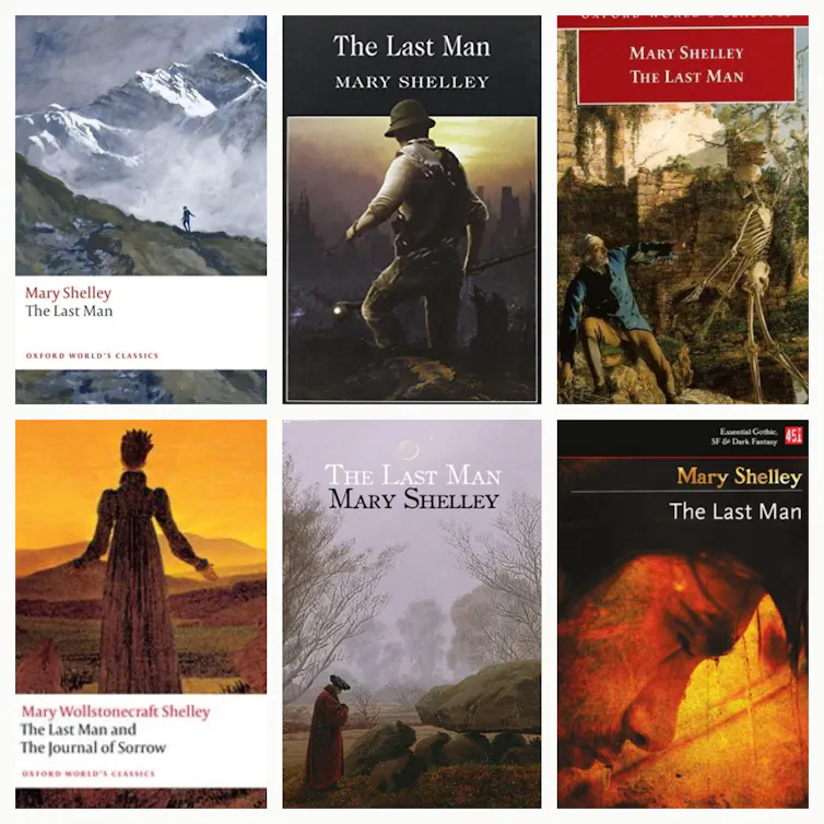A grid of six different book covers of versions of 'The Last Man.'