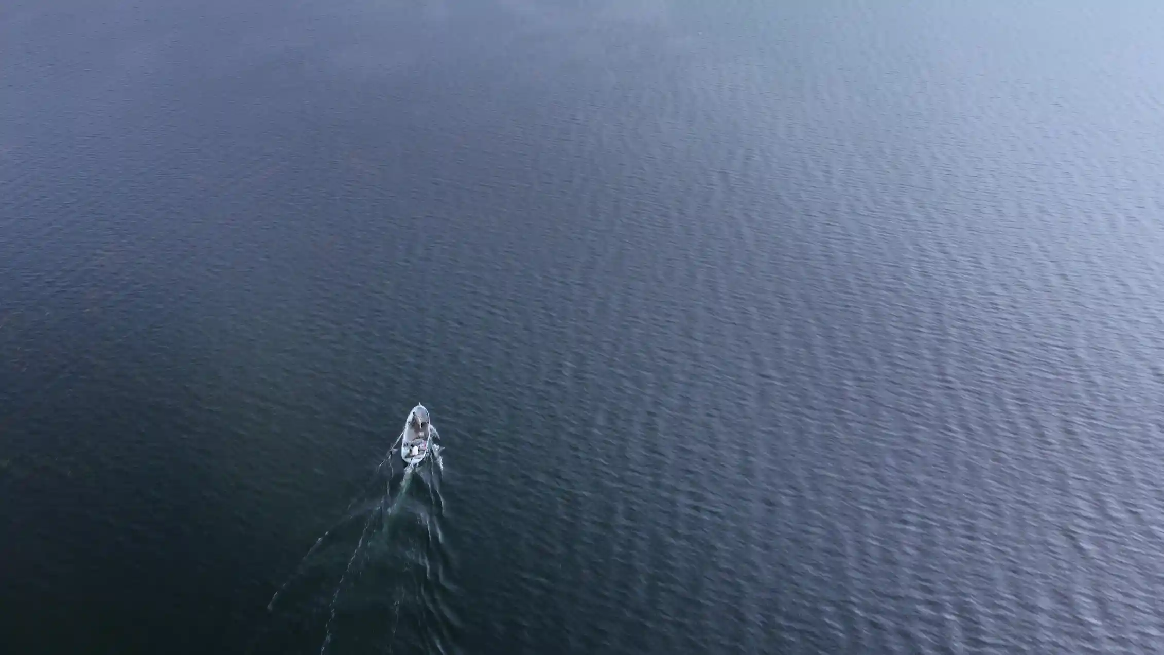 A small boat in a large expanse of water.