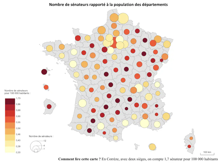 Nombre de sénateurs rapporté à la population des départements