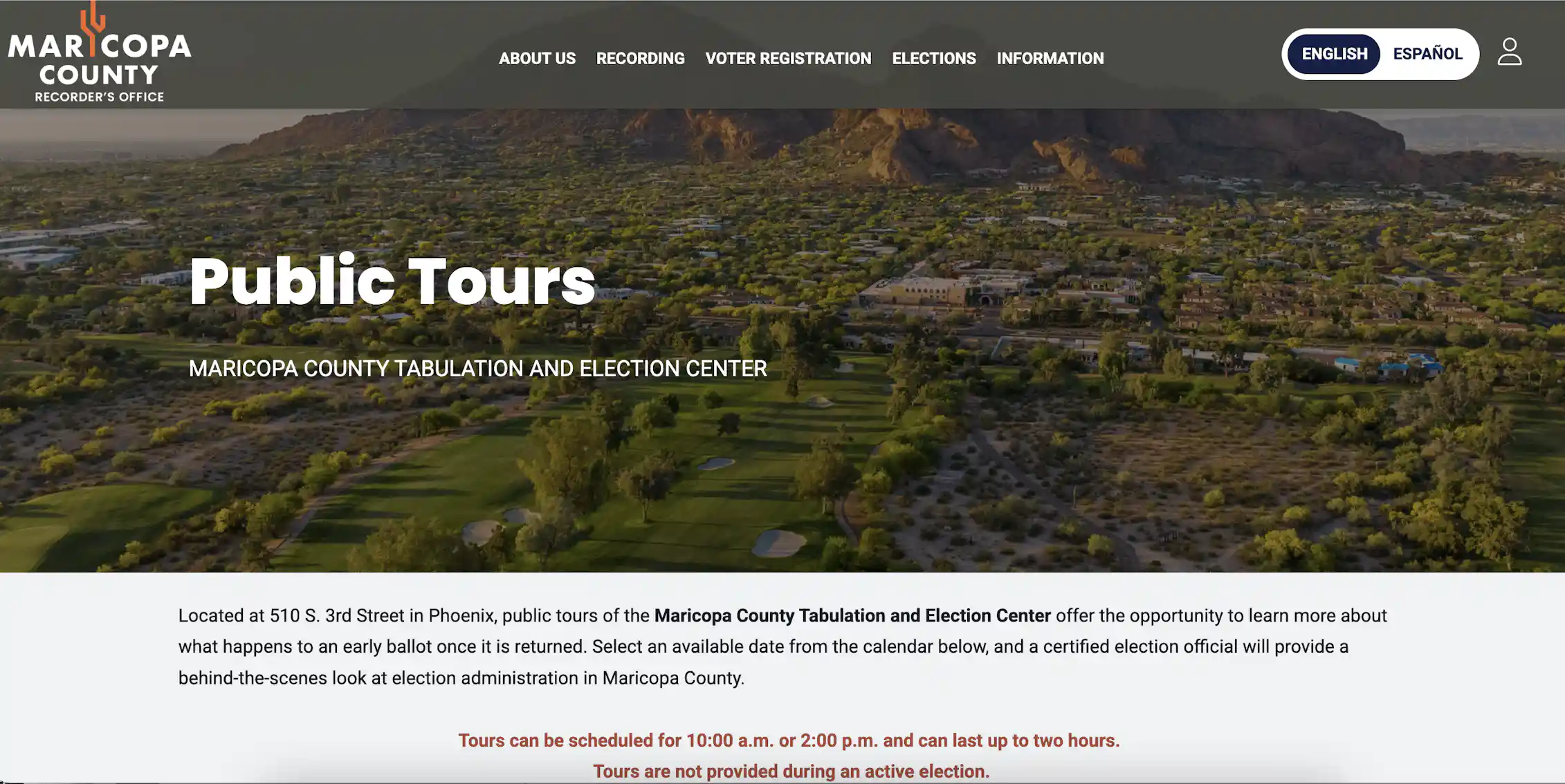 A screenshot of a webpage from the Maricopa County Recorder