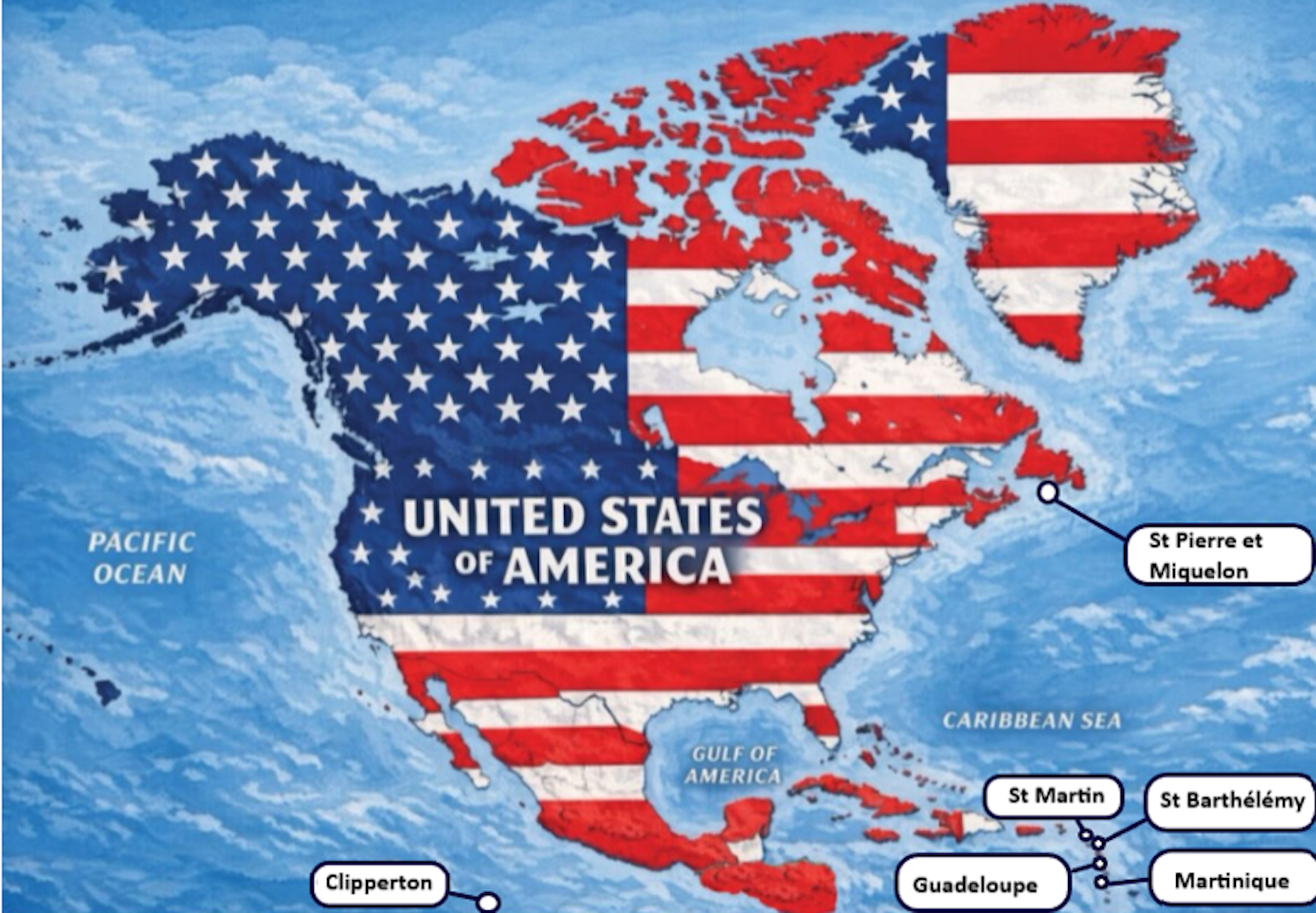 A map showing all of North America under the American flag.