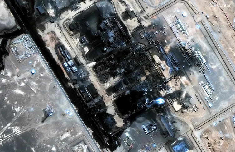 satellite view of blackened oil pipeline.