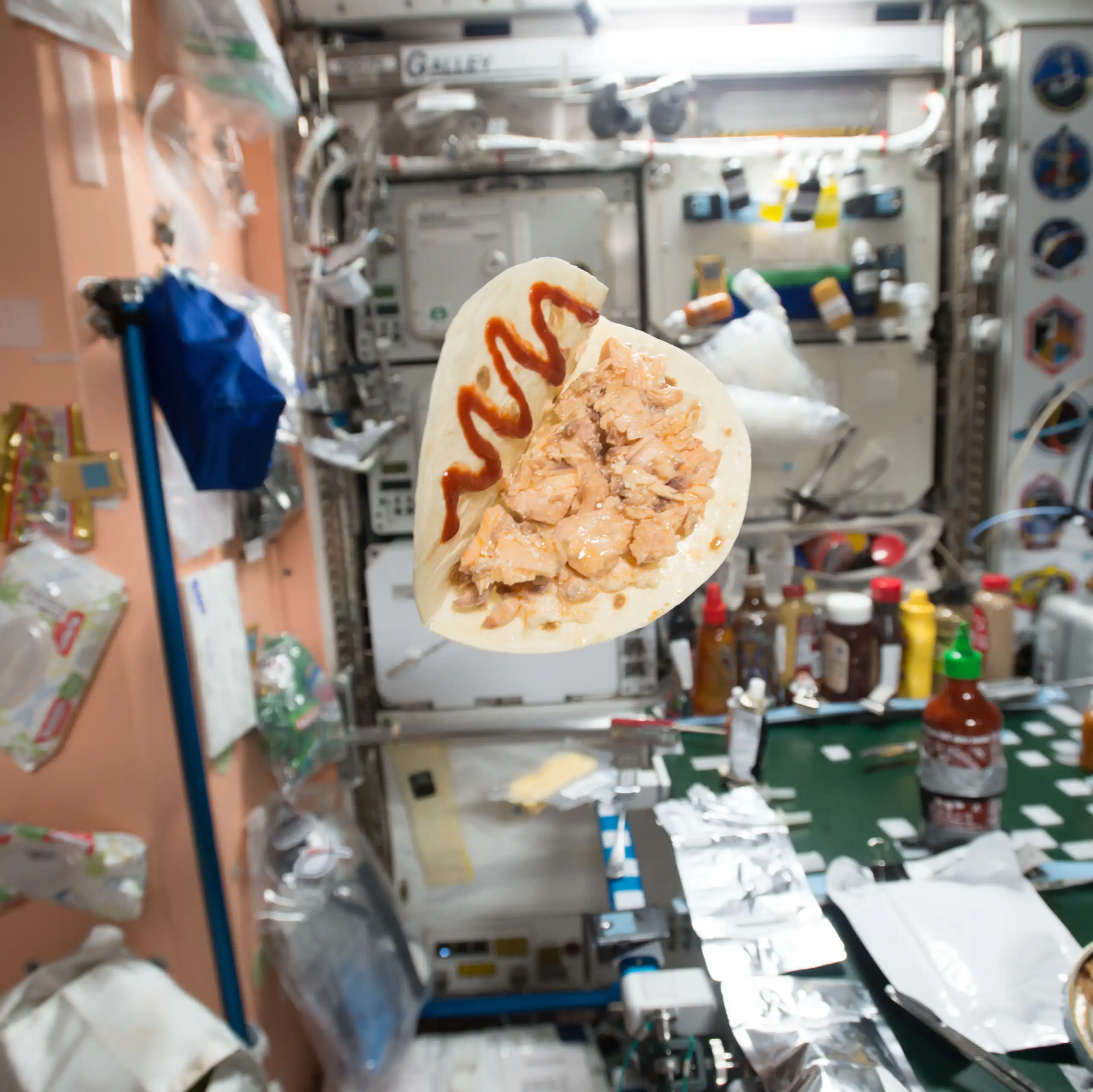 tortilla et saumon volant dans la cabine de l’ISS/