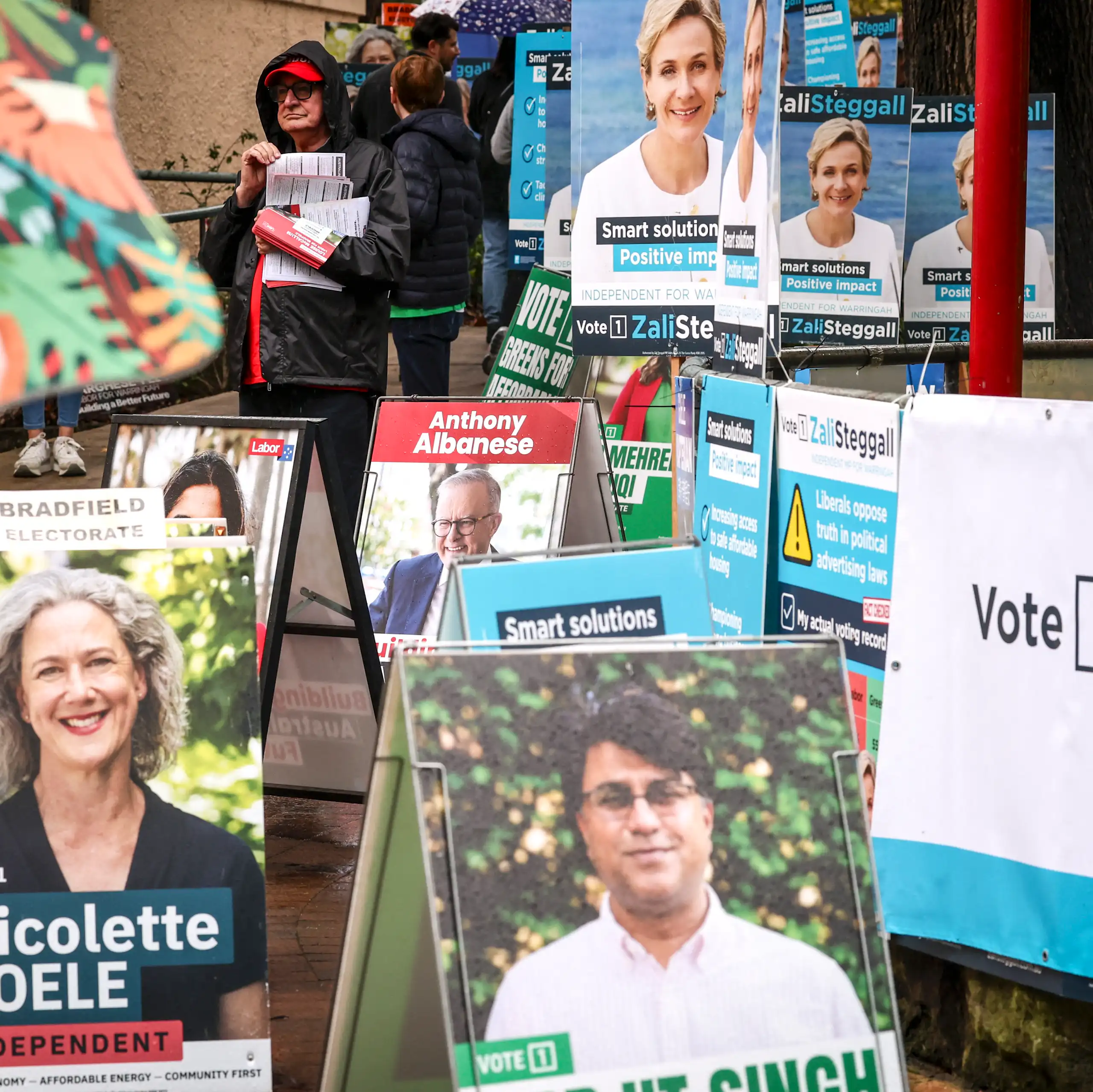 A mass of political signs for different candidates