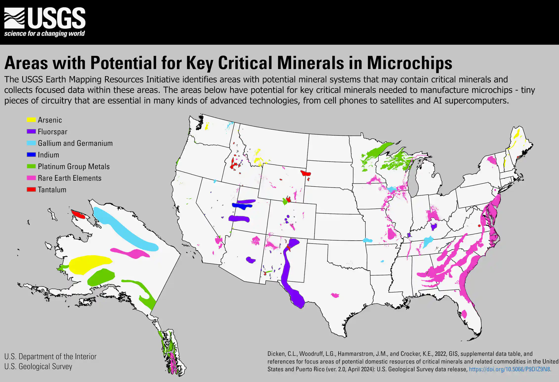 The U.S. has regions likely to have rare earth deposits, particularly along the East Coast and the Appalachian Mountains