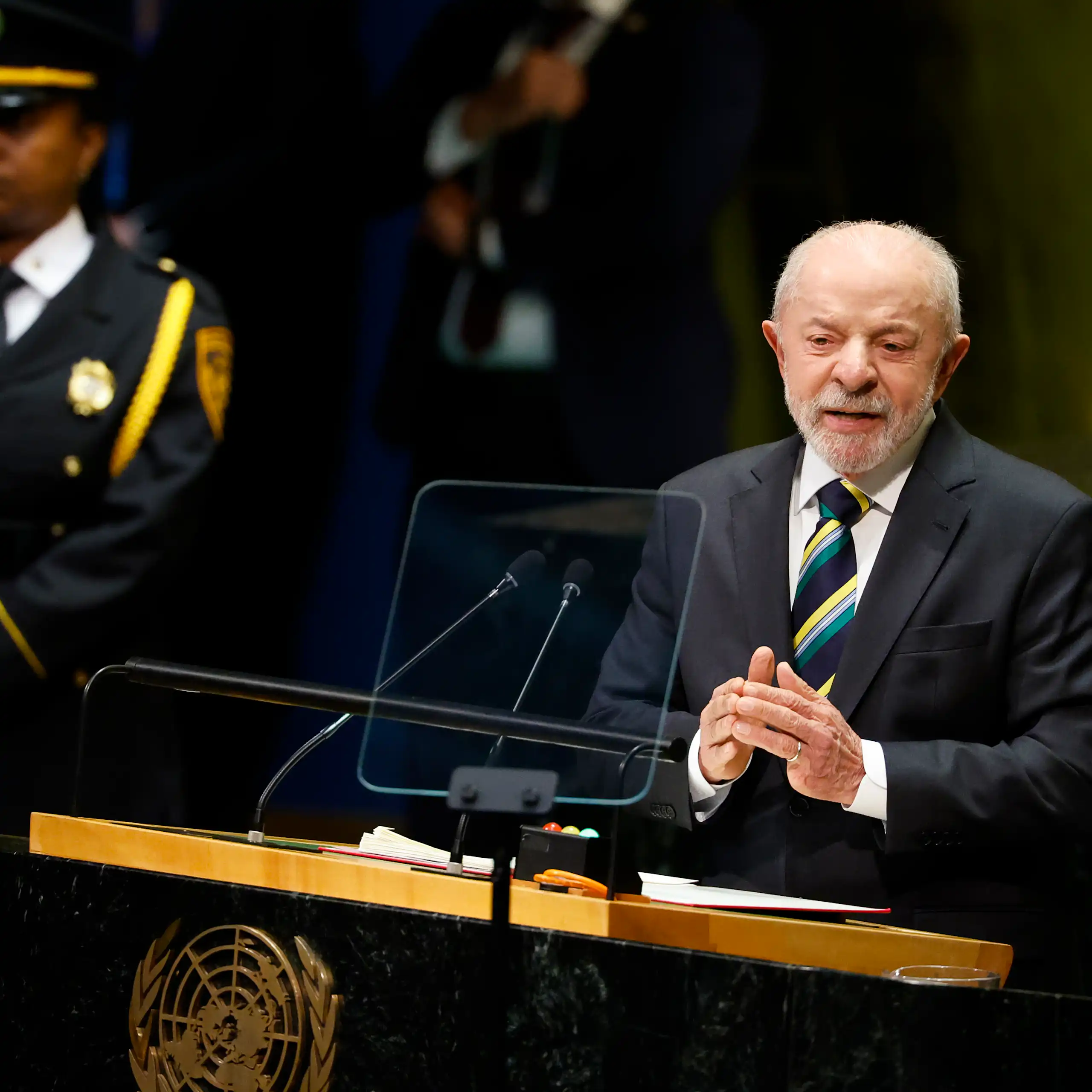 O presidente Luiz Inácio Lula da Silva discursa durante a 81ª sessão da Assembleia Geral das Nações Unidas