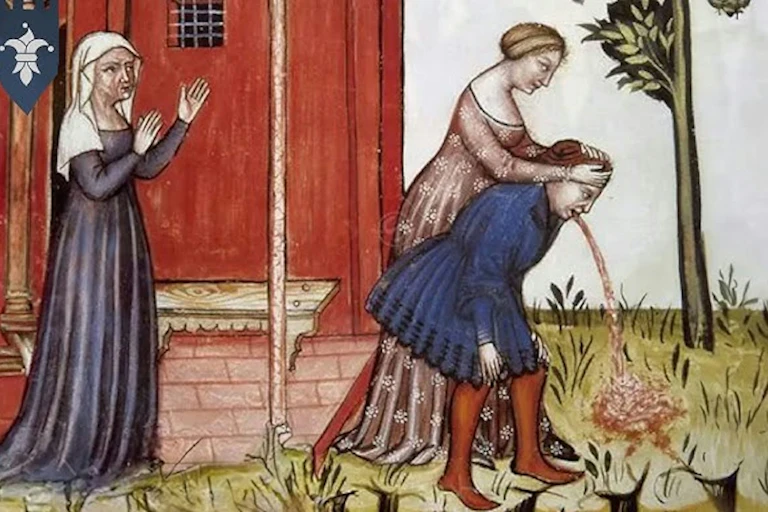 Illustration d'un homme en train de vomir.