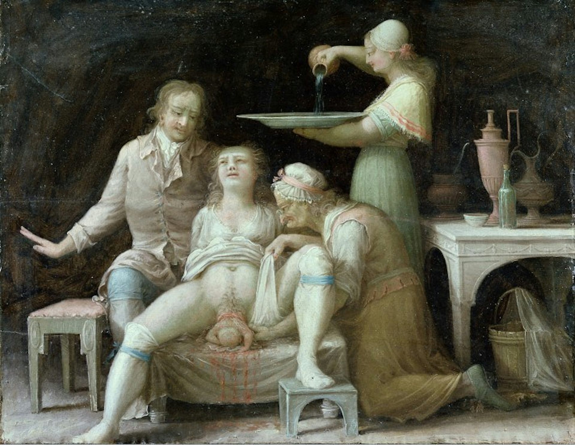 Accouchement, peinture française anonyme vers 1800