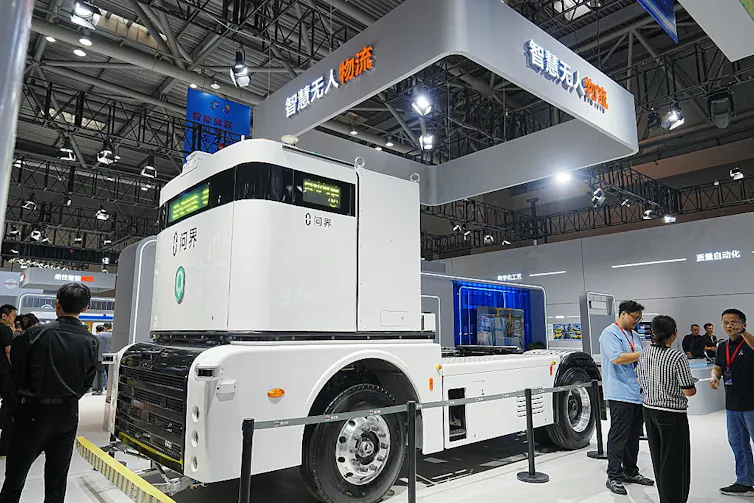 autonomous truck at a car show in China.