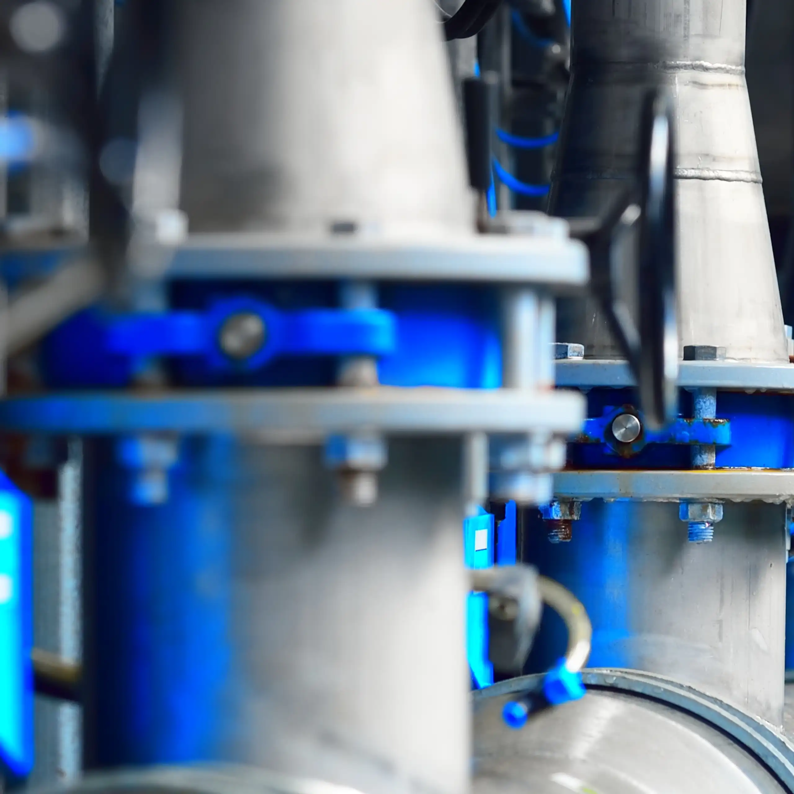 industrial grey water pipes, blue background