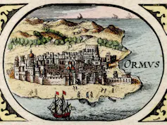 A hand-drawn map of a coastal town.