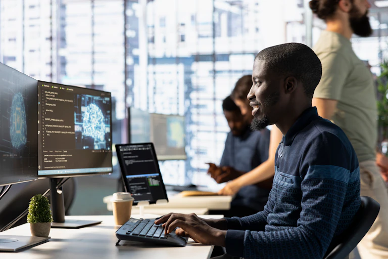 Man using computer.