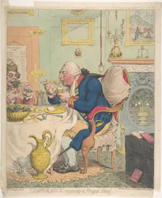 King George enjoying a meal by James Gilray (1792).