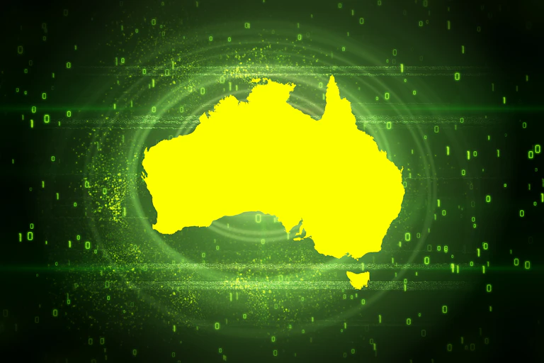 A map of Australia on a digital background