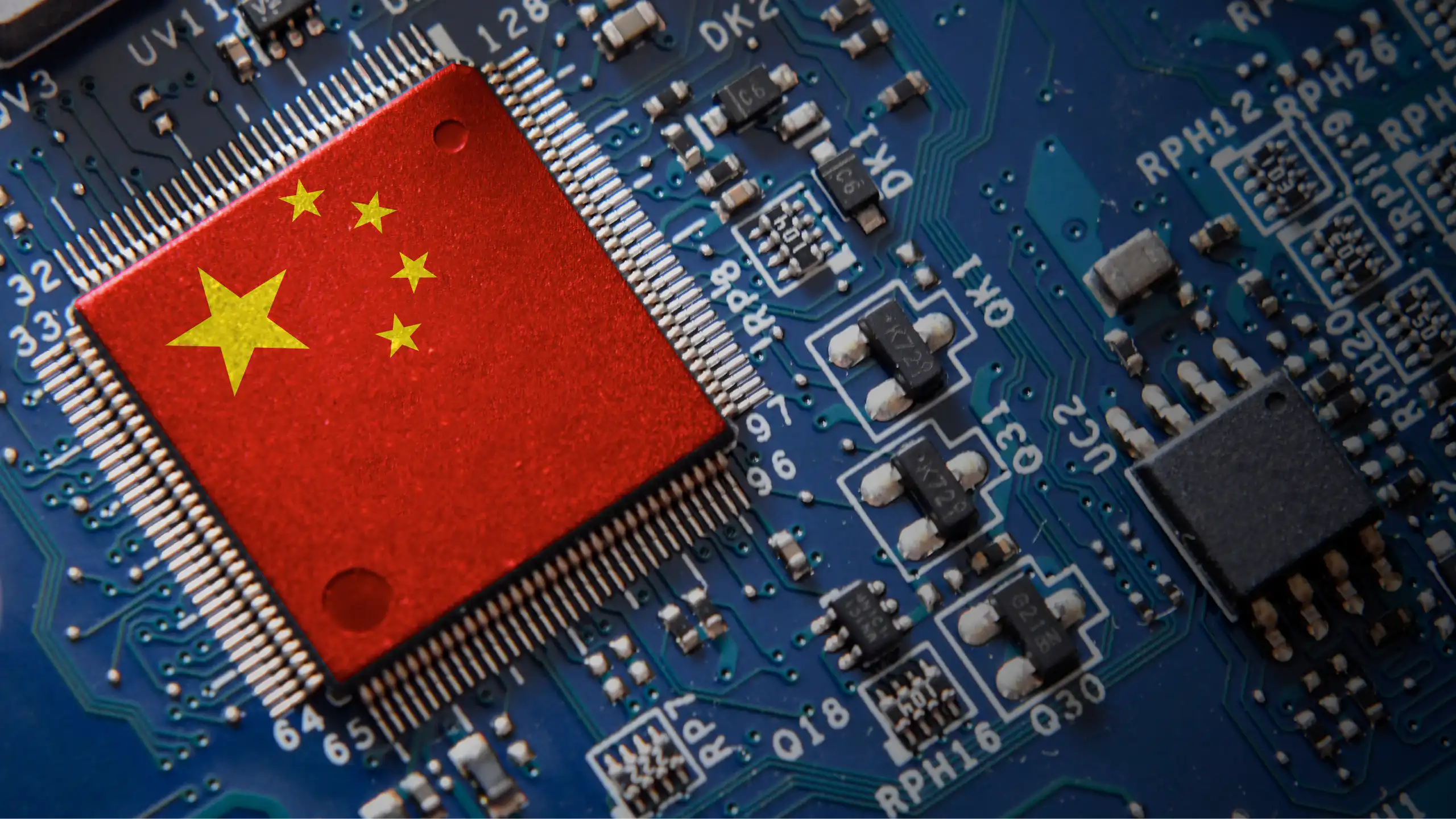 Electronic chip featuring the colors of the Chinese flag.