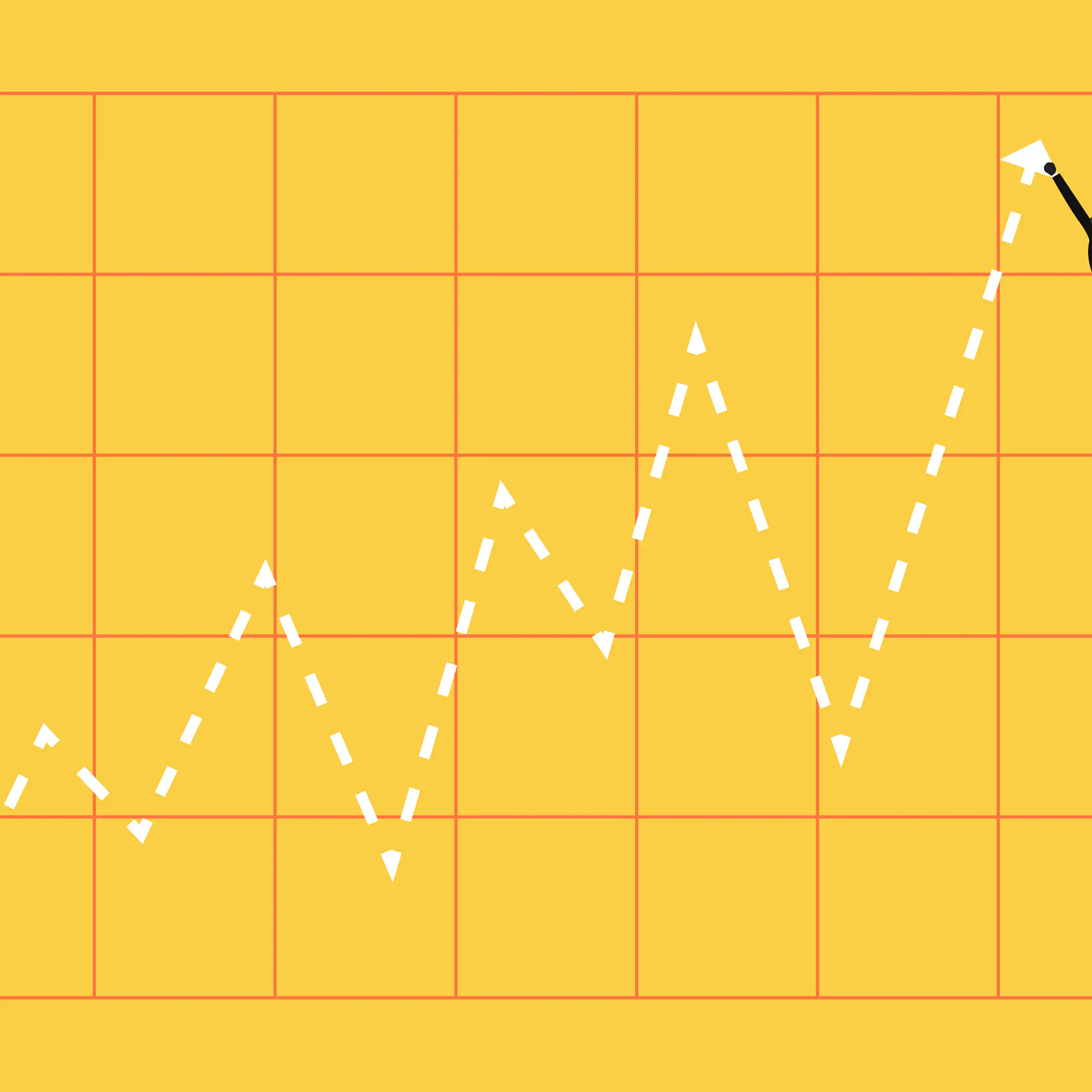 A cartoon chart shows a line trending upward, with a figure of a person hanging onto an upward-pointing arrow at the top.