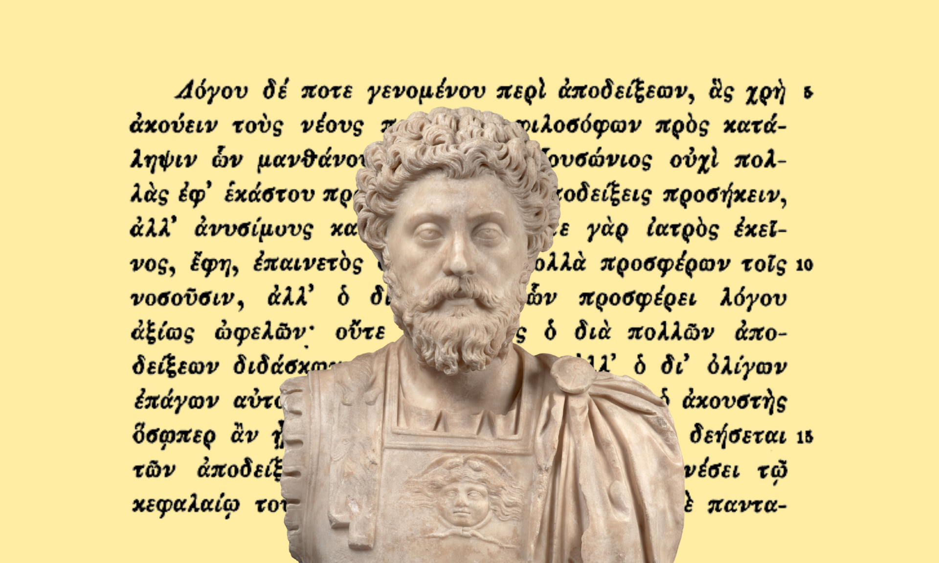 Bust of Marcus Aurelius on the writing of Gaius Musonius Rufus.