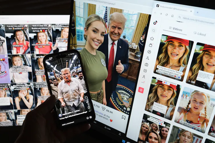 Several images of a man and woman appear on social media feeds.