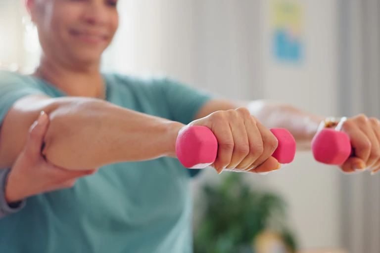 A person exercising with weights