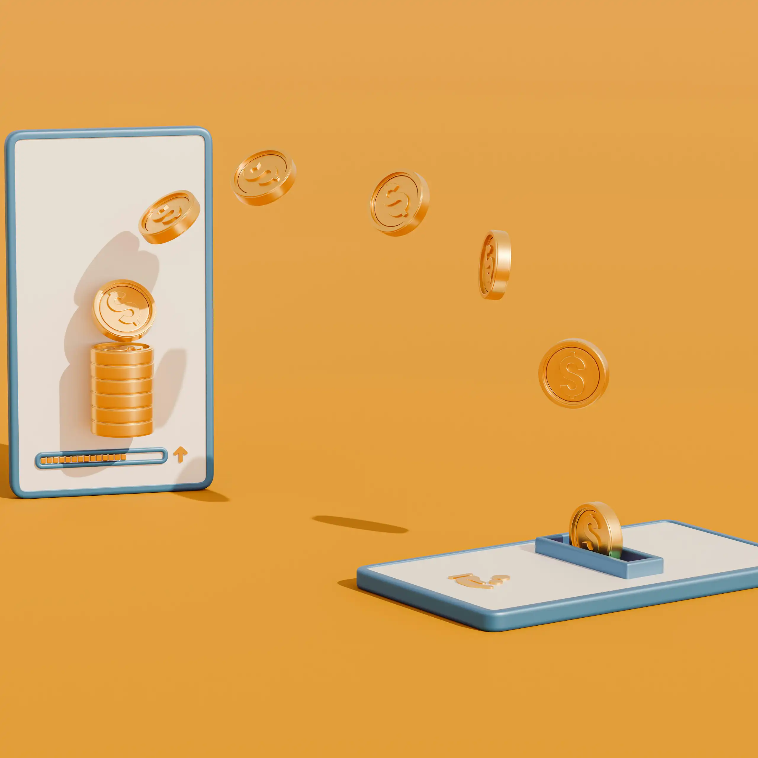 graphic of coins going from one phone to another