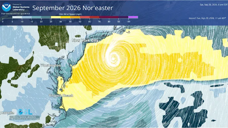 An animation shows swirling wind patterns along the coast.