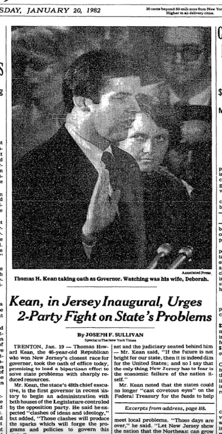 A clipping from the New York Times showing a dark-haired man taking an oath.