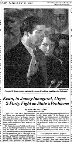 A clipping from the New York Times showing a dark-haired man taking an oath.