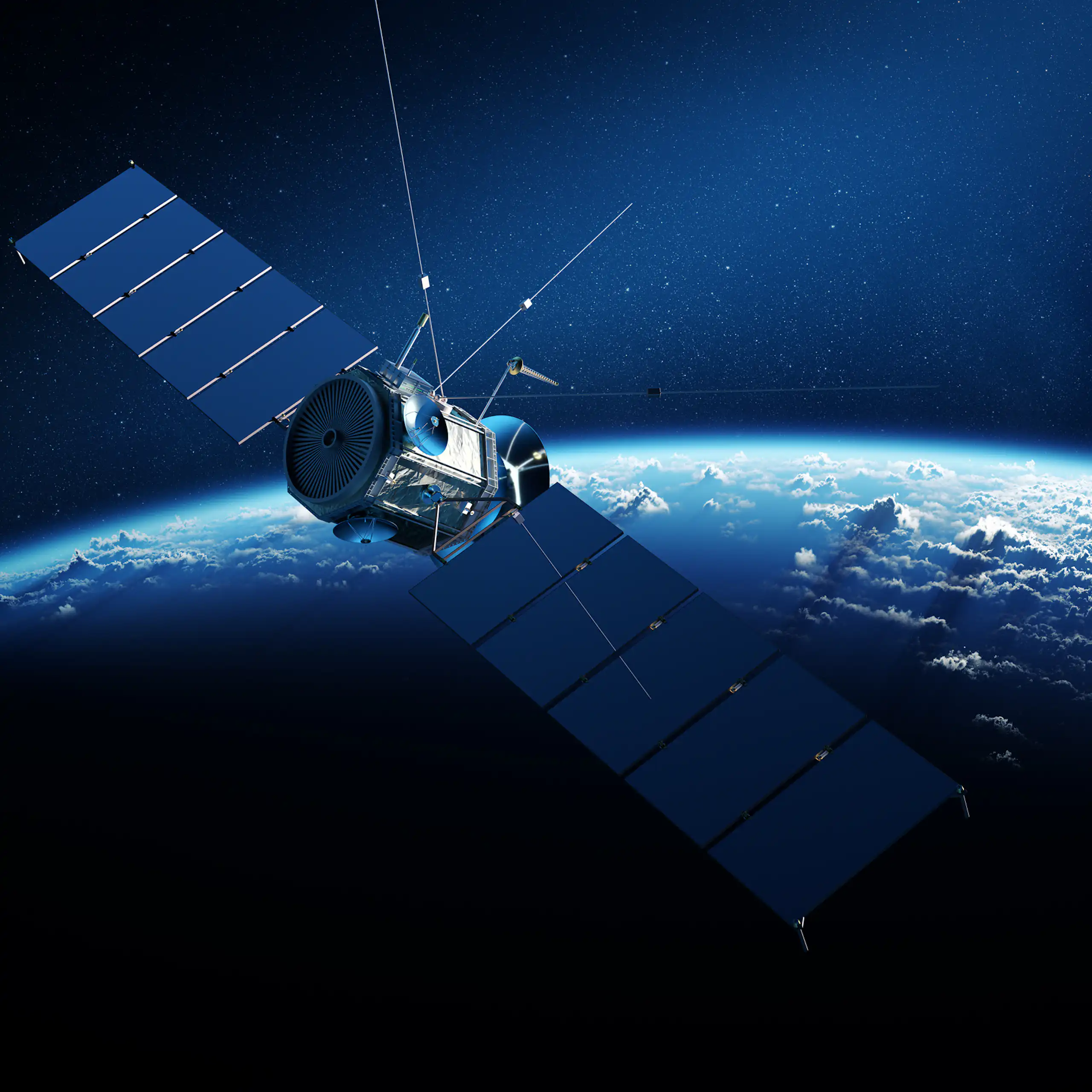 A communications satellite orbiting Earth