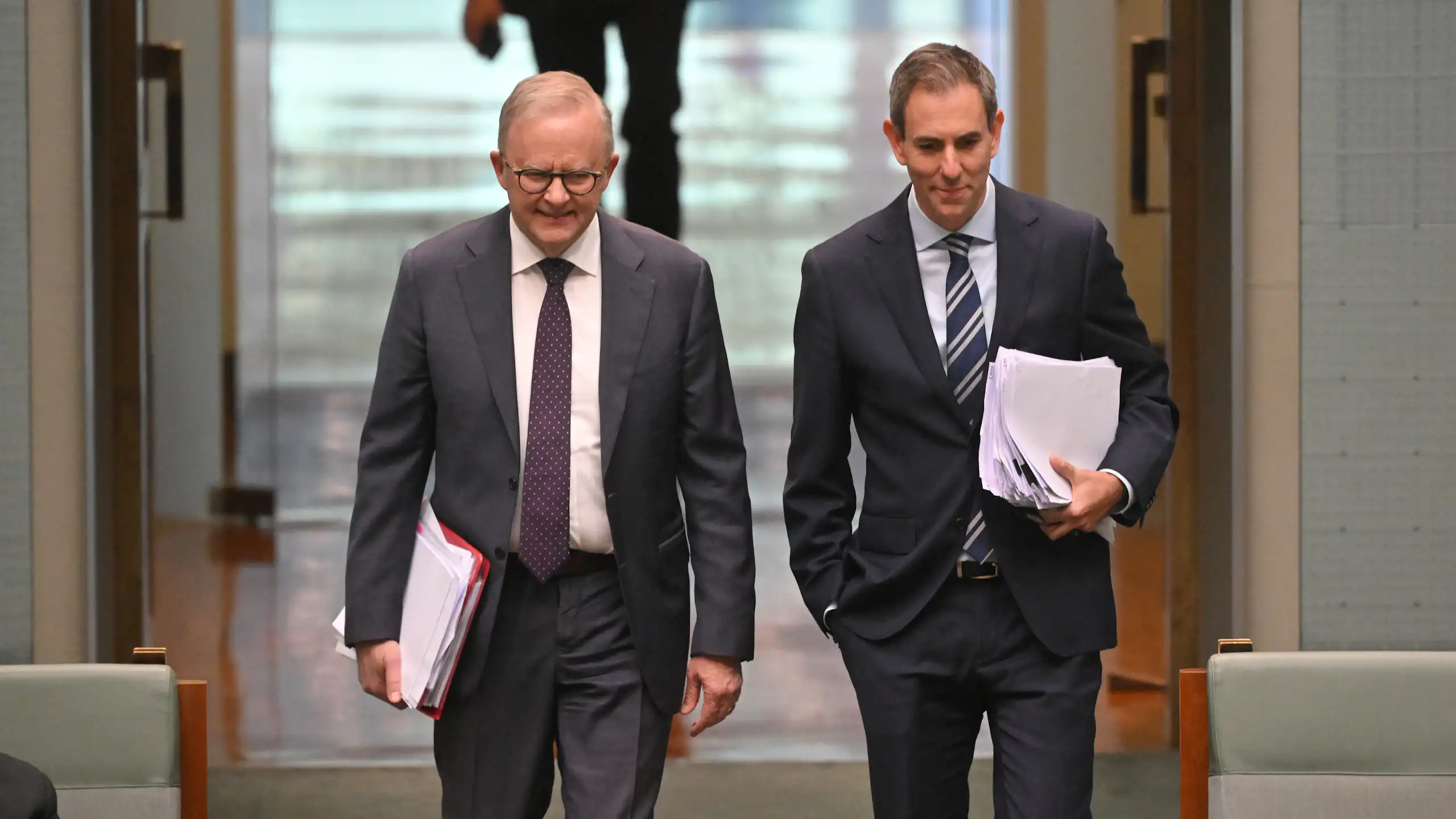 Prime Minister Anthony Albanese and Treasurer Jim Chalmers enter question time.