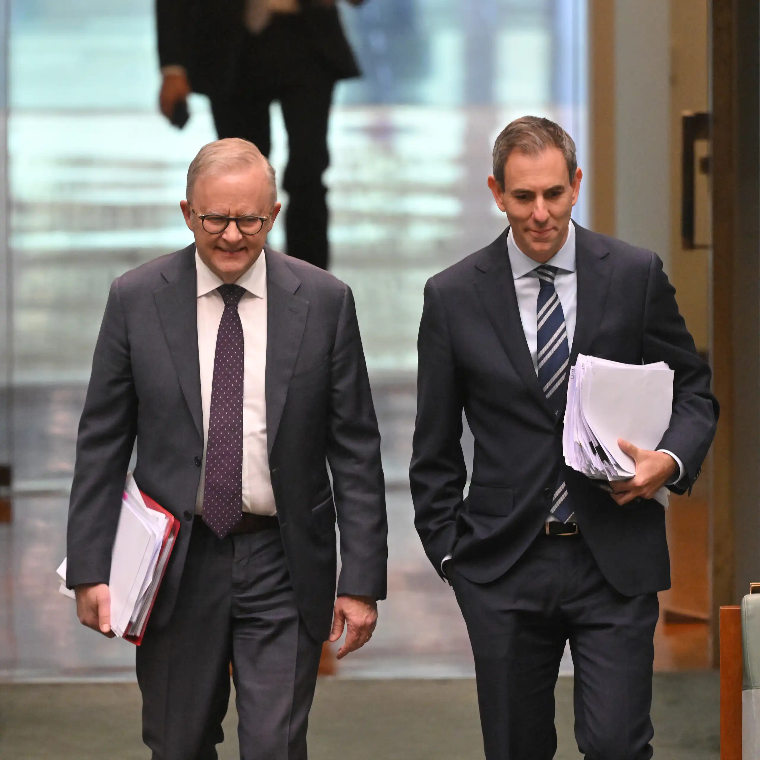 Prime Minister Anthony Albanese and Treasurer Jim Chalmers enter question time.