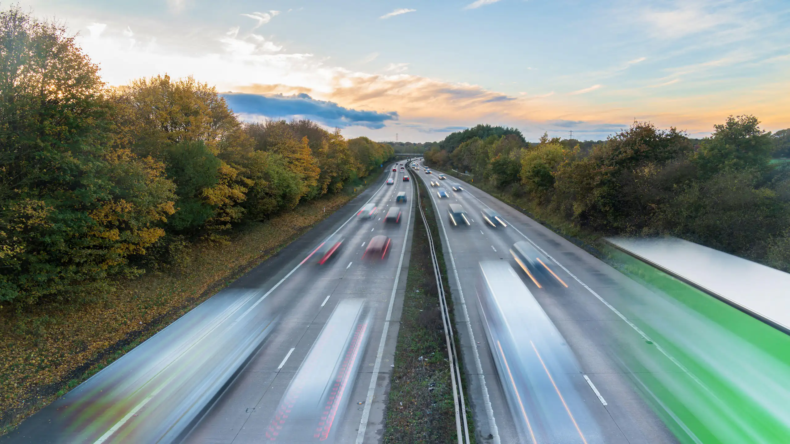 motorway from above at sunset