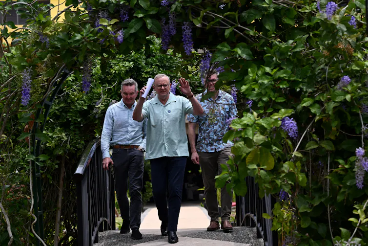 Australian Prime Minister Anthony Albanese, Minister for Climate Change and Energy Chris Bowen and Minister for Defence Pat Conroy at the Pacific Islands Forum Leaders meeting in Palau in early September.