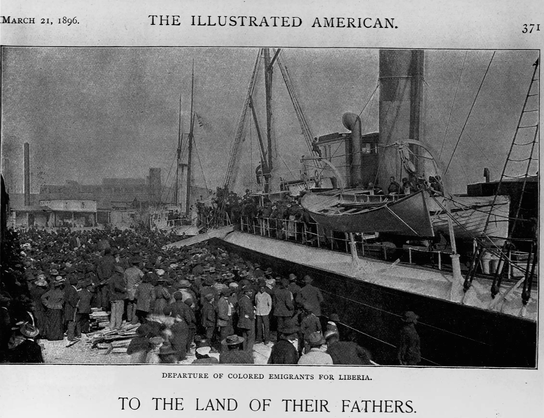A crowd of people are seen next to a large ship.