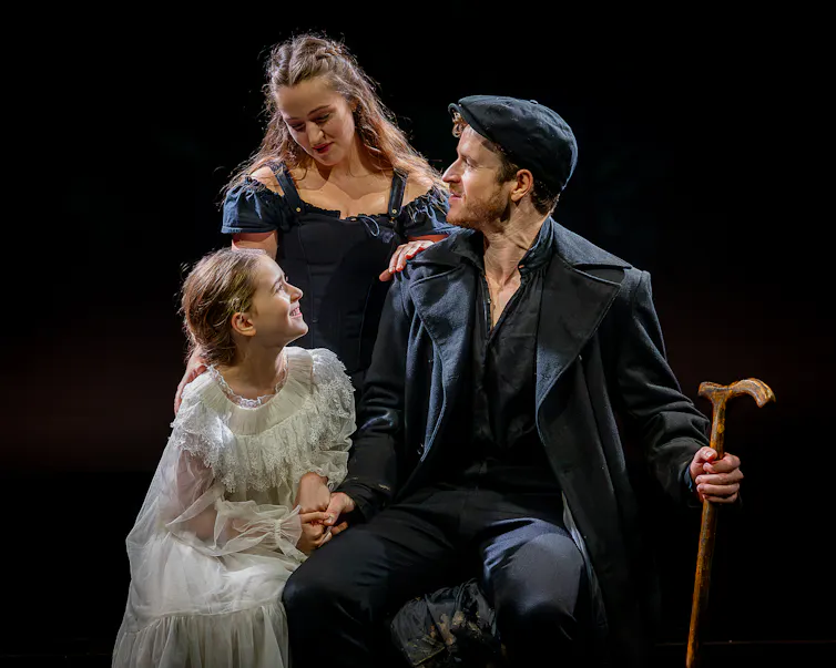 Jane Eyre, Rochester and his ward Adele on stage.