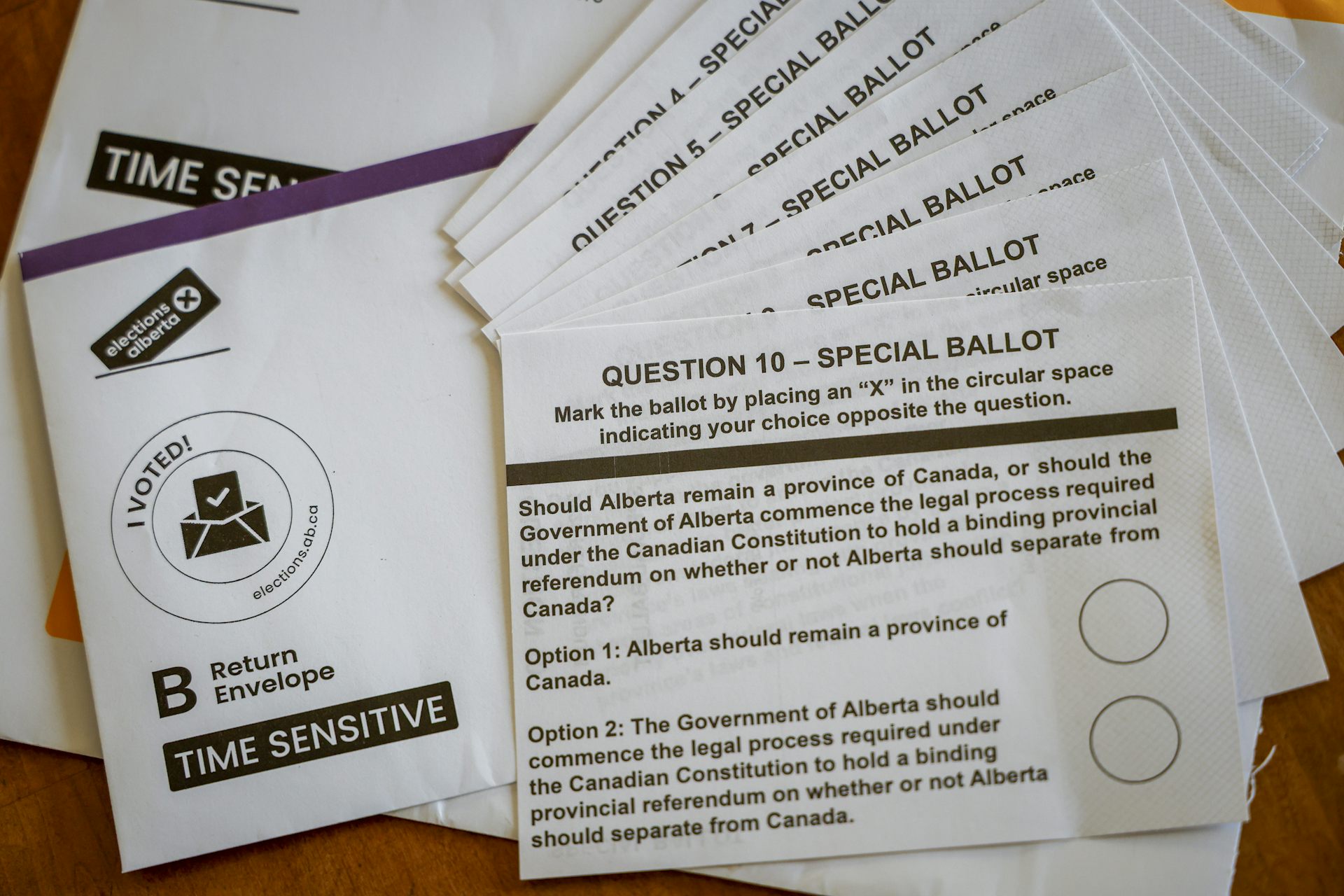 Mail-in Alberta referendum ballots.