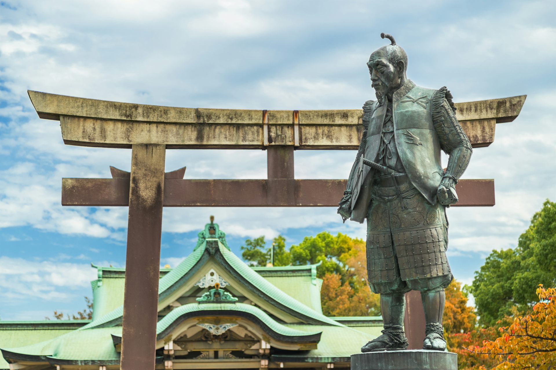 A statue of Toyotomi Hideyoshi at a shrine in Osaka.